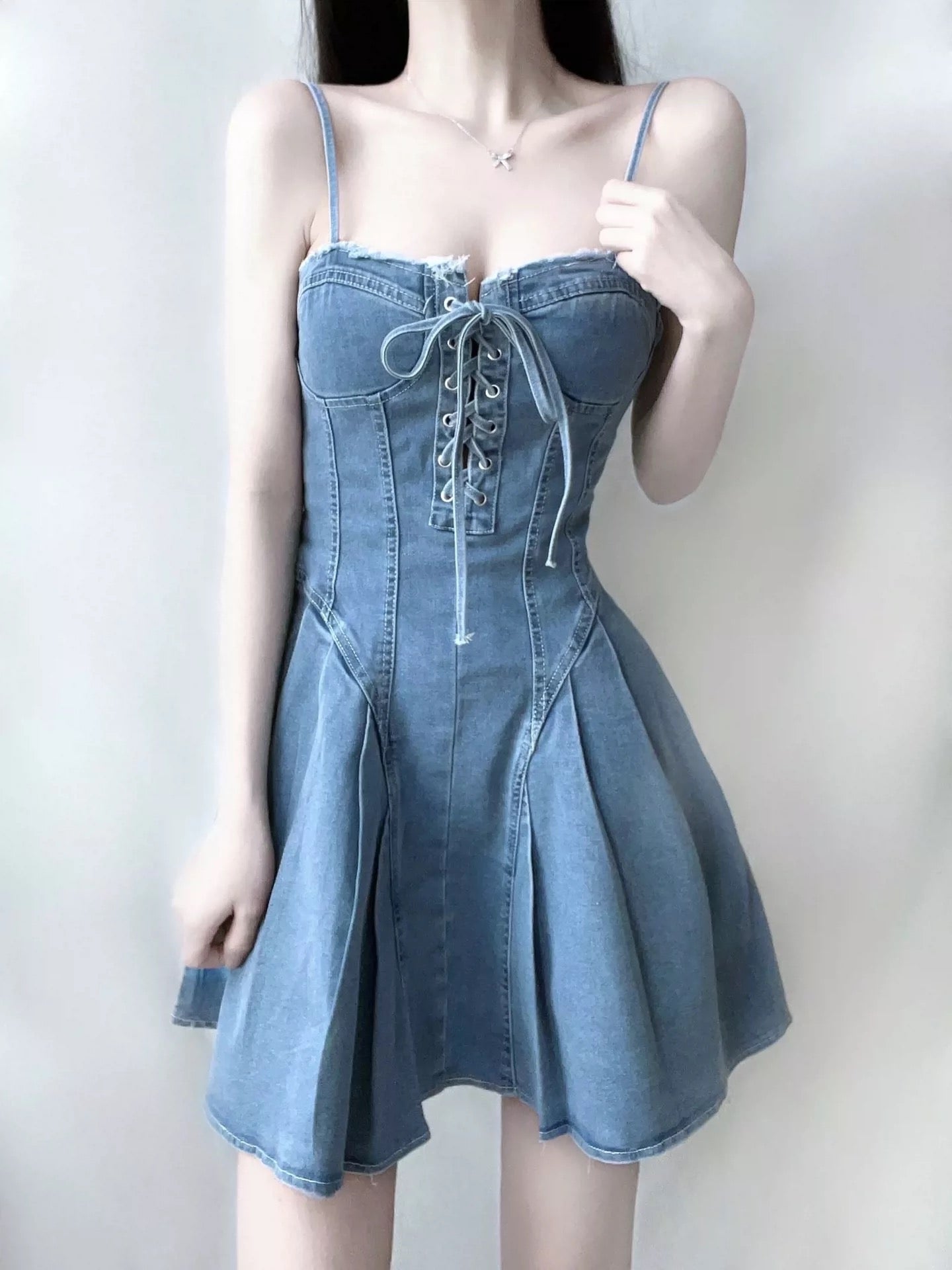 Daniella Denim Sweetheart Mini Dress