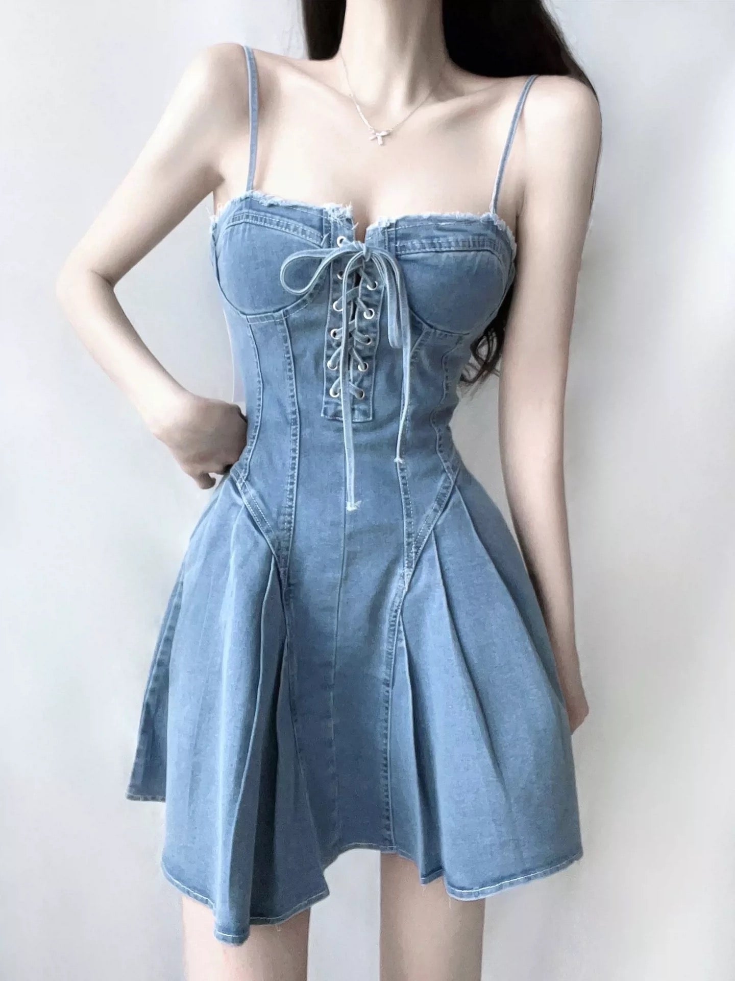 Daniella Denim Sweetheart Mini Dress
