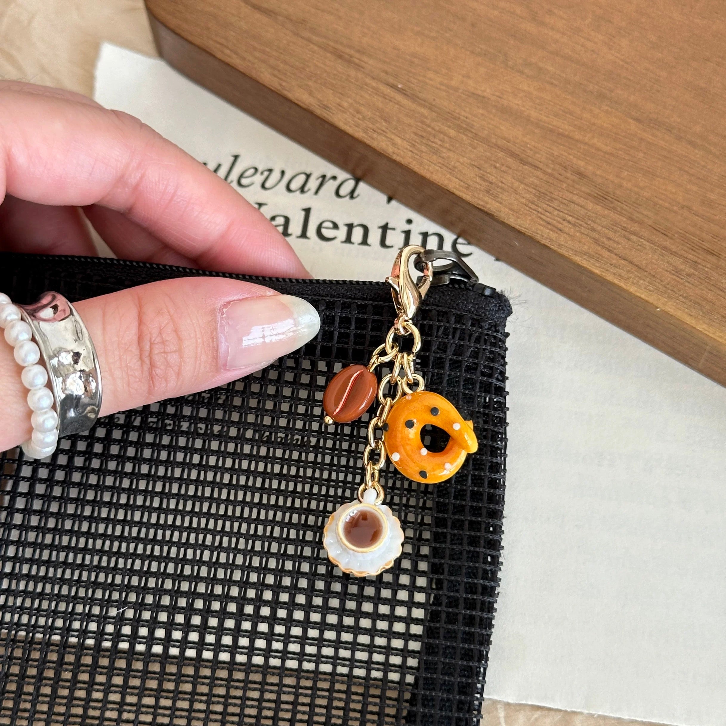 Coffee Bean, Coffee and Bread Keychain