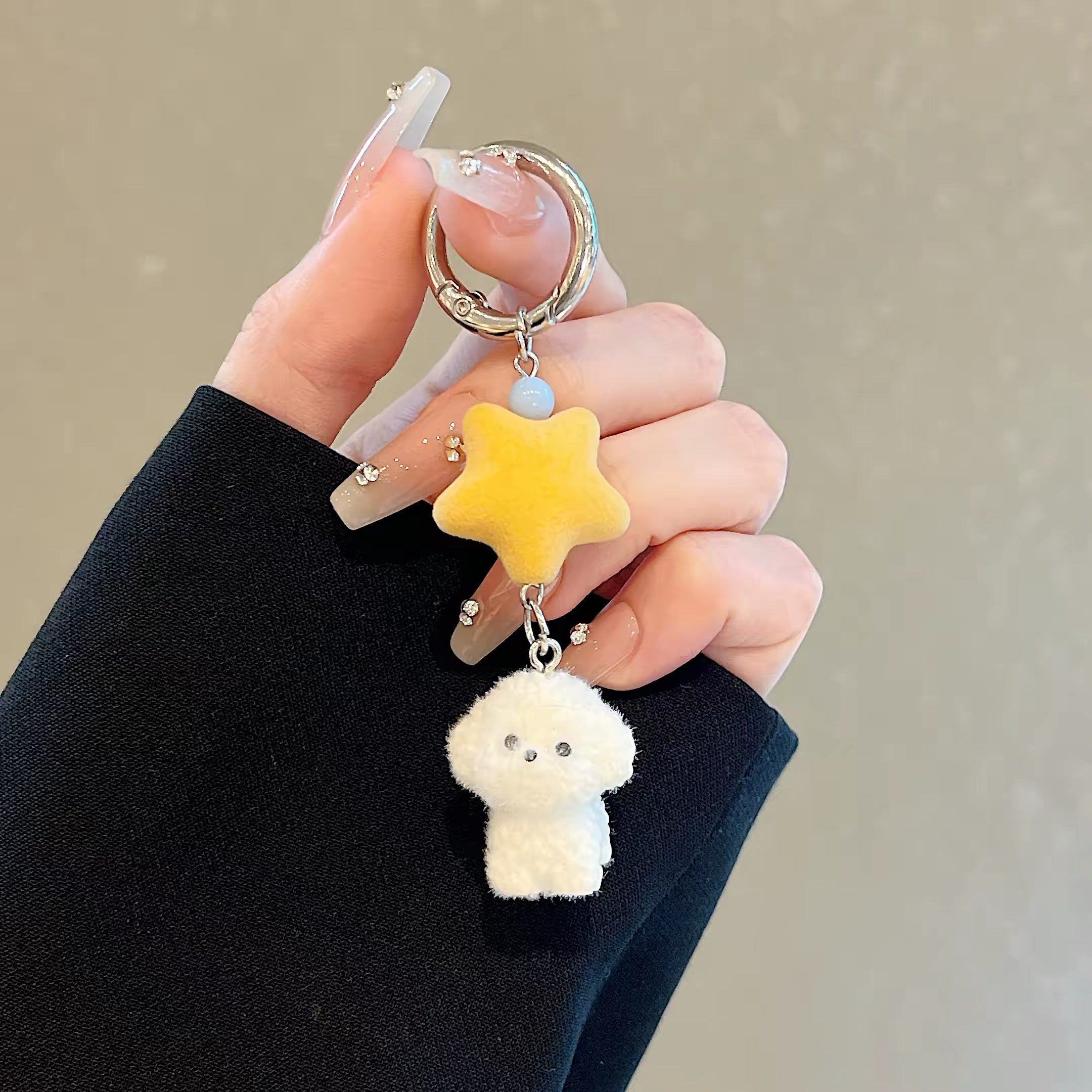 Fluffy White Dog Keychain