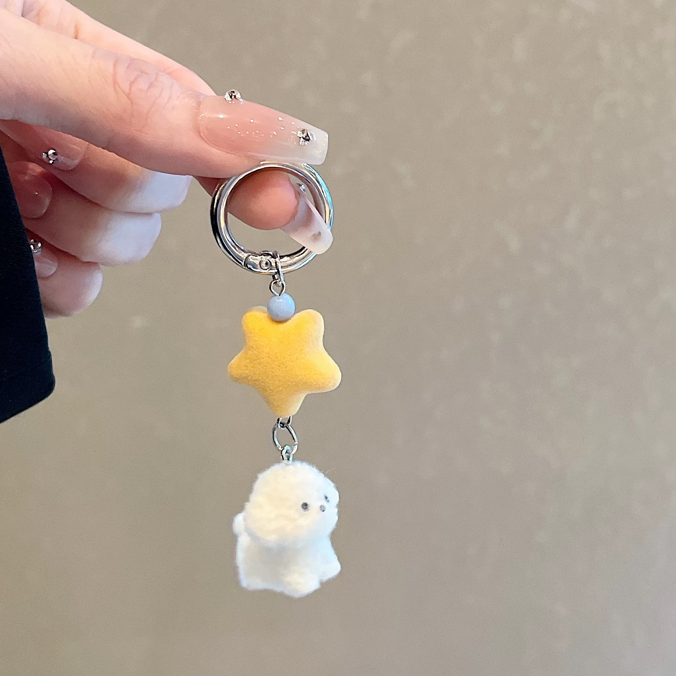 Fluffy White Dog Keychain