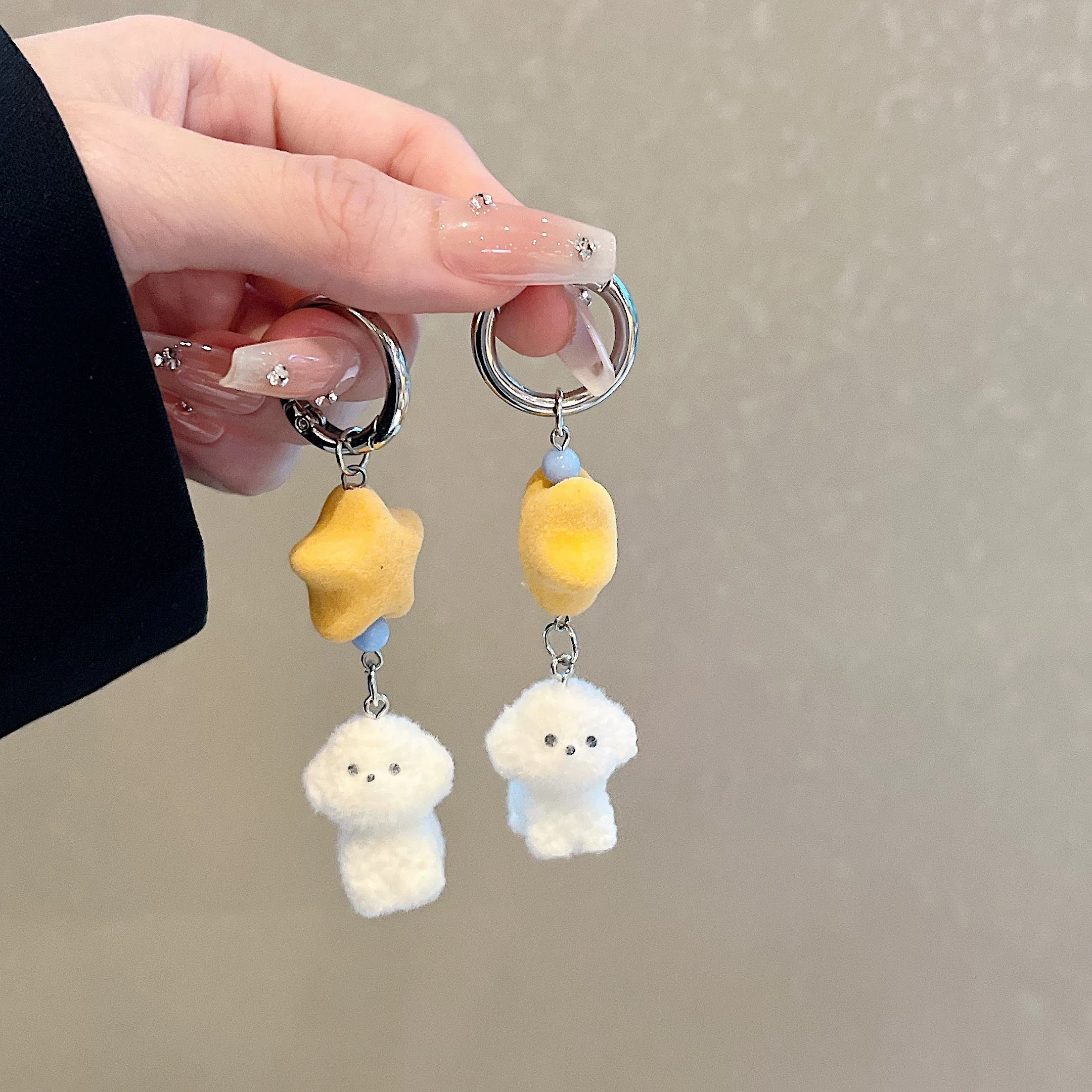 Fluffy White Dog Keychain
