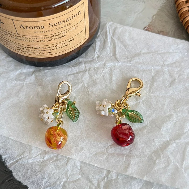Red Apple With Petals Keychain