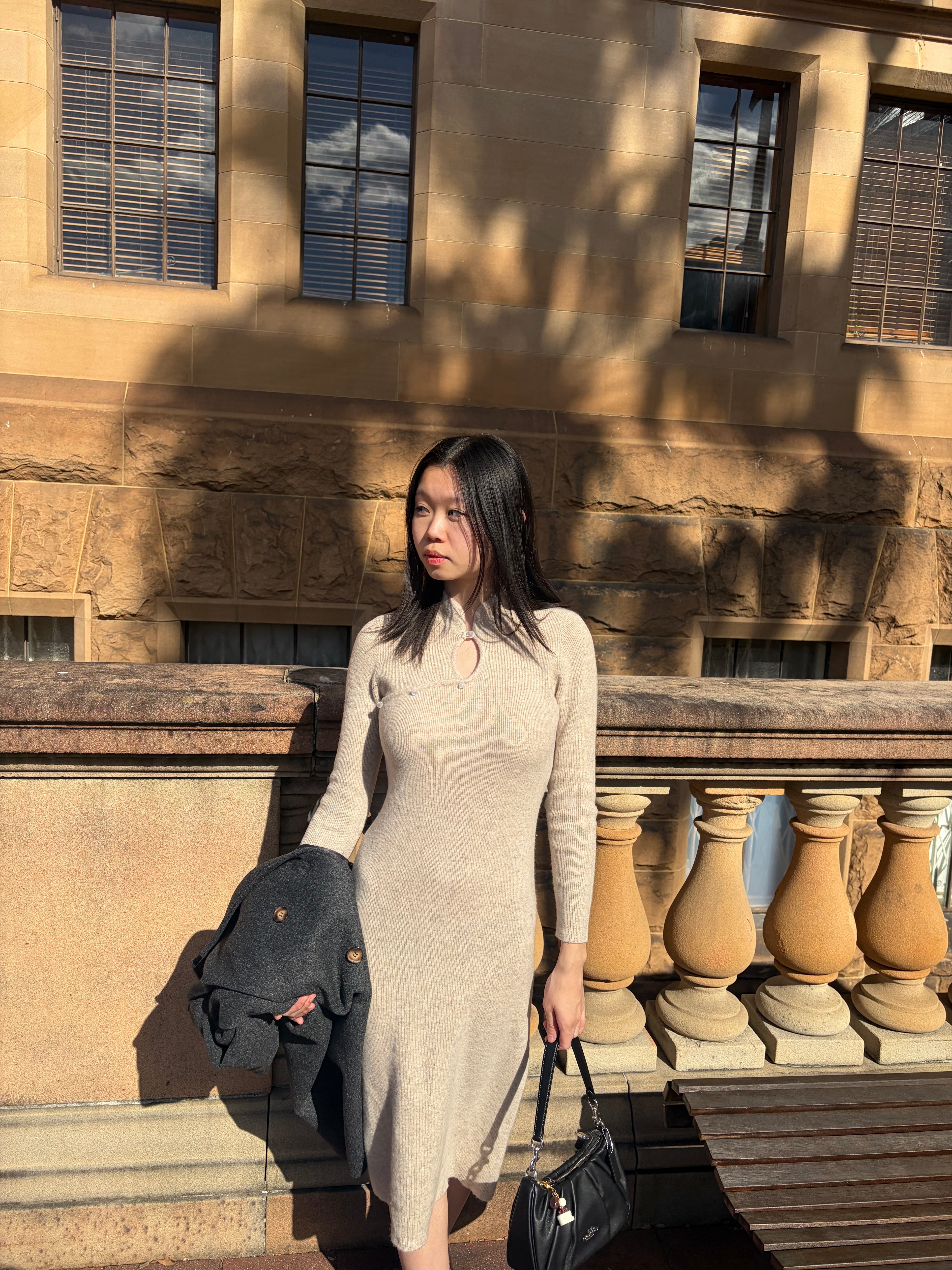 Zetian Cheongsam Style Wool Dress