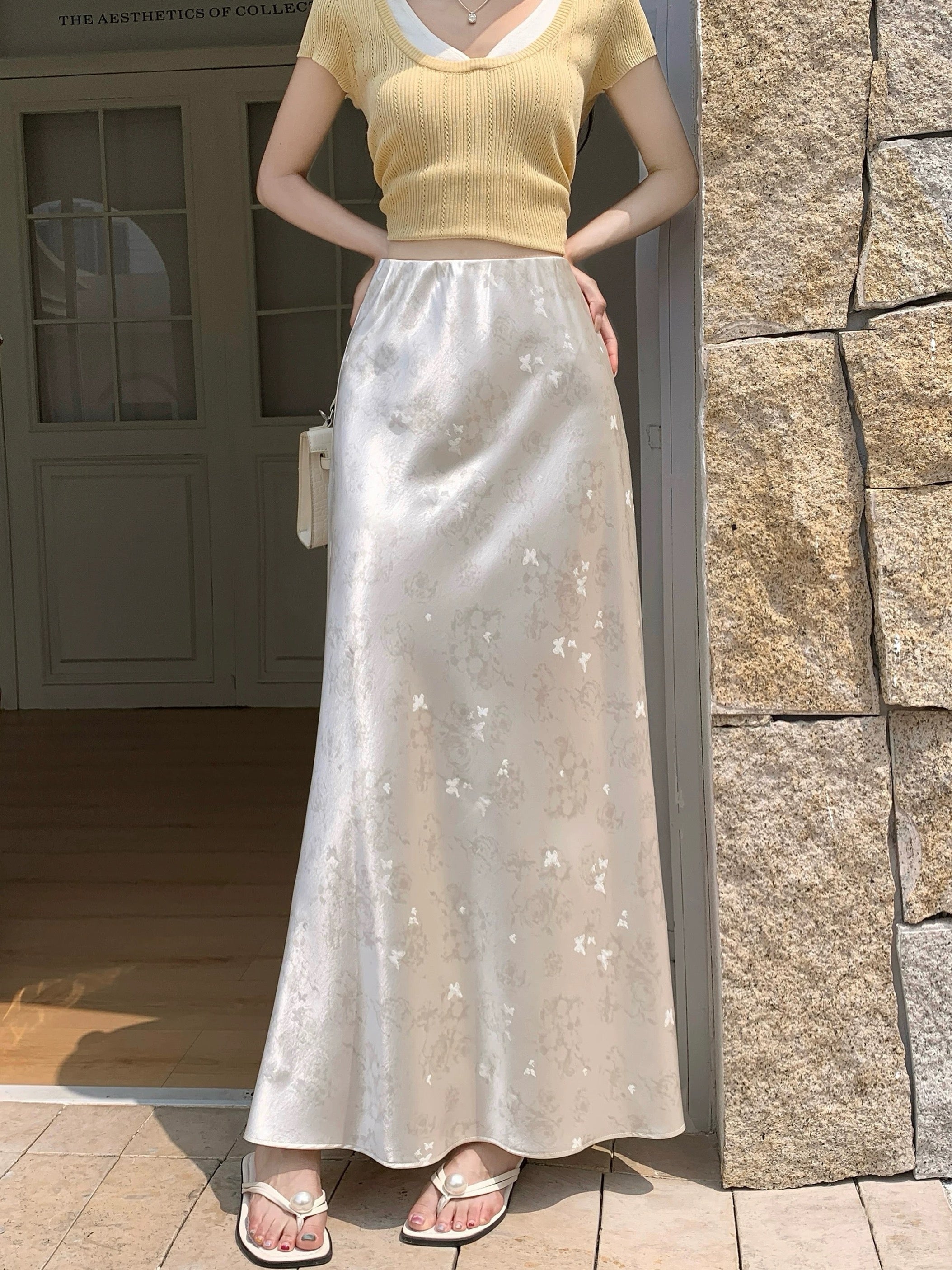 Butterfly Satin Midi Skirt