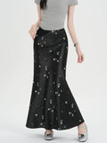 Butterfly Satin Midi Skirt