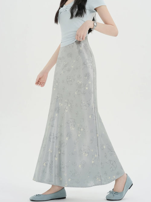 Butterfly Satin Midi Skirt