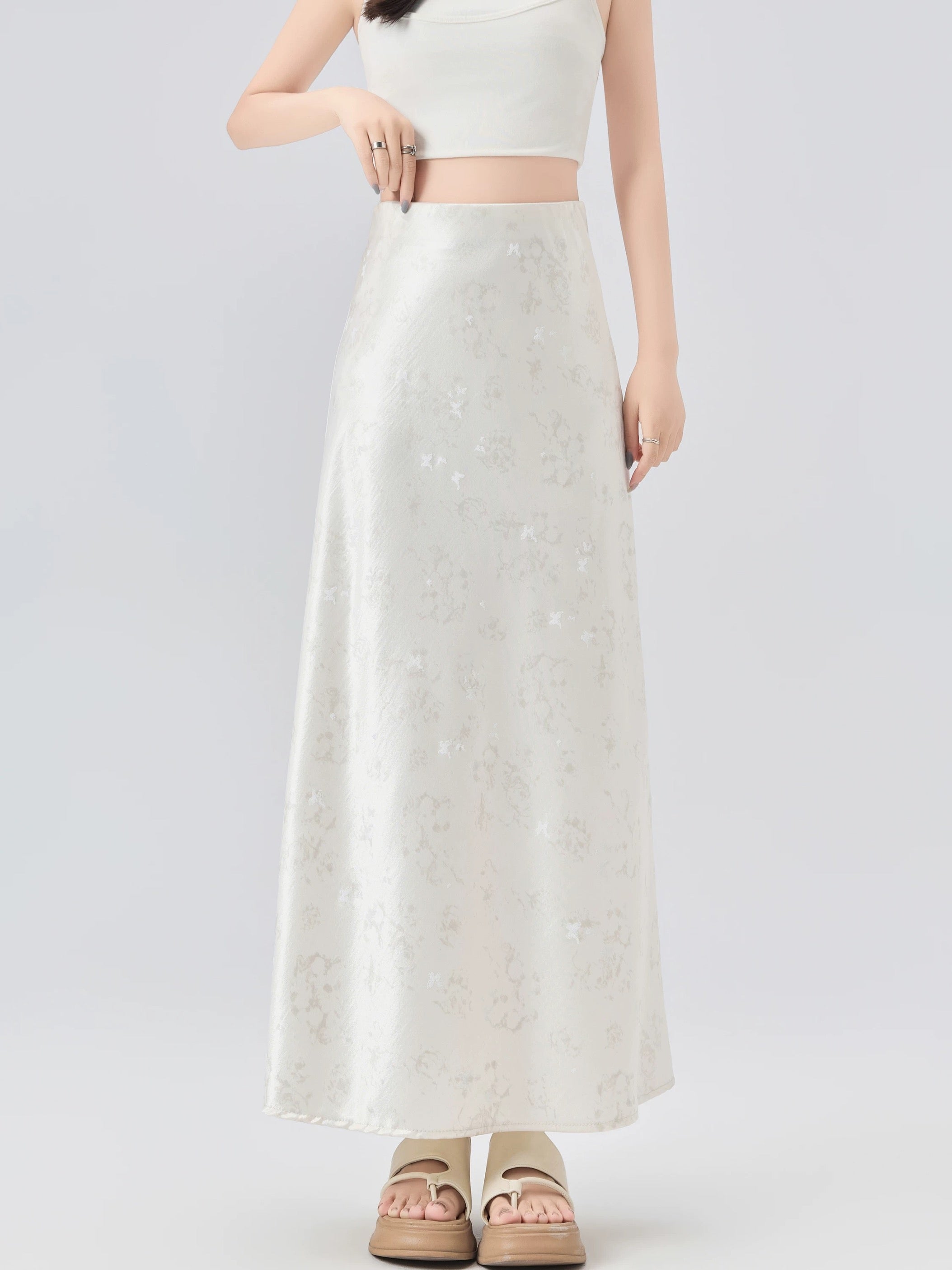 Butterfly Satin Midi Skirt