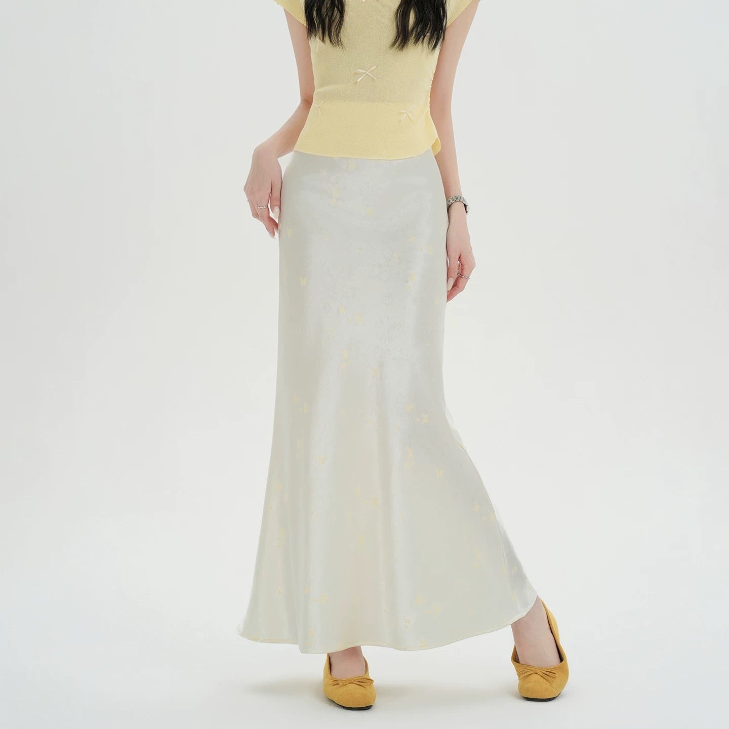 Butterfly Satin Midi Skirt