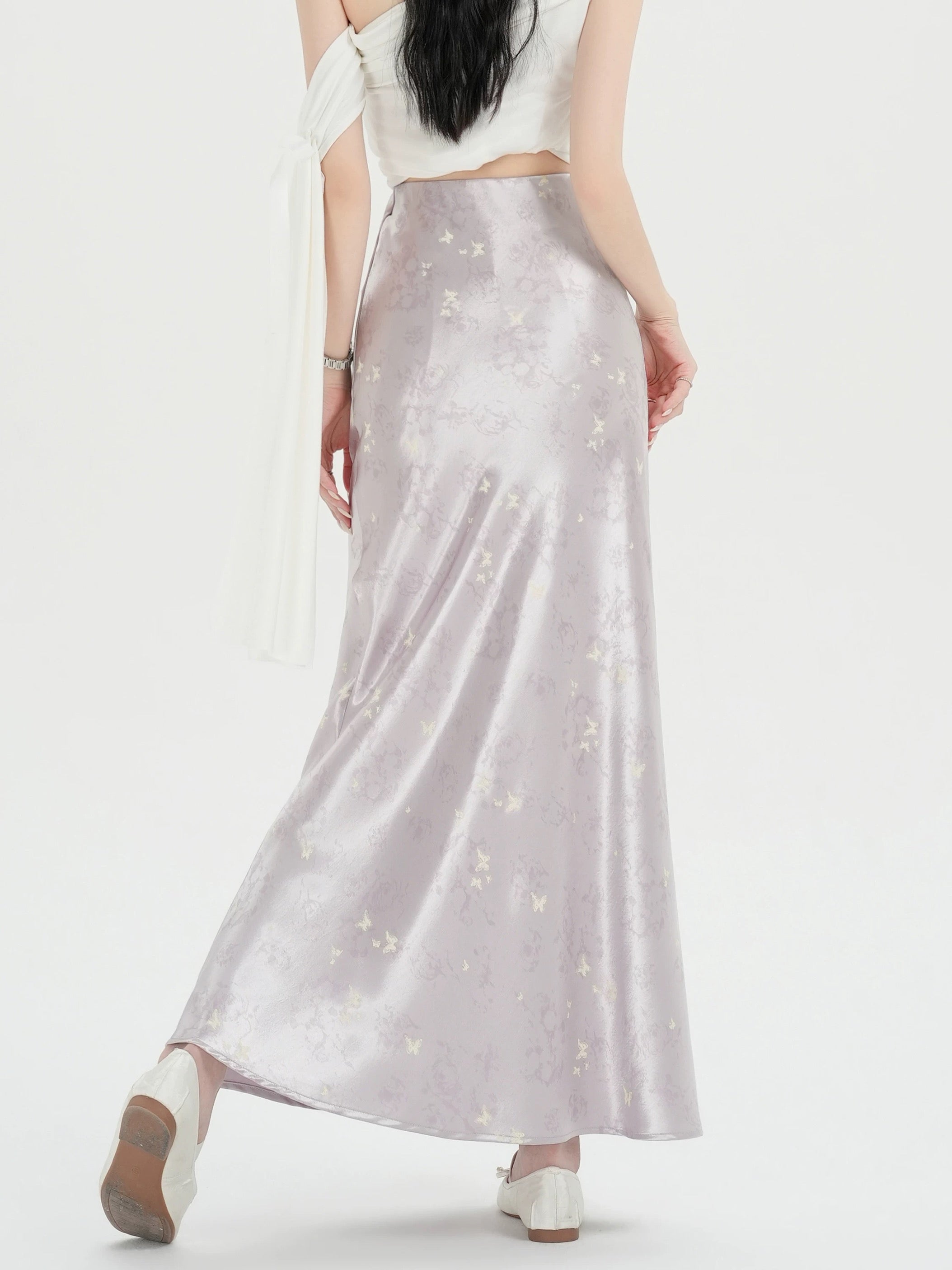 Butterfly Satin Midi Skirt
