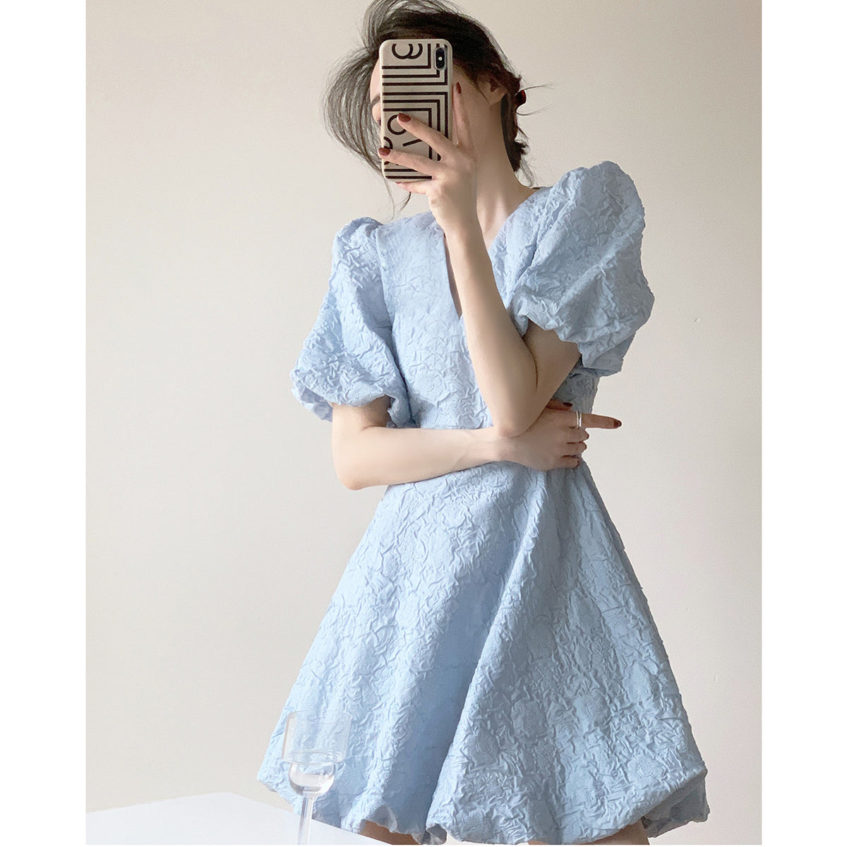 Seraphina Blueberry Puff Mini Dress