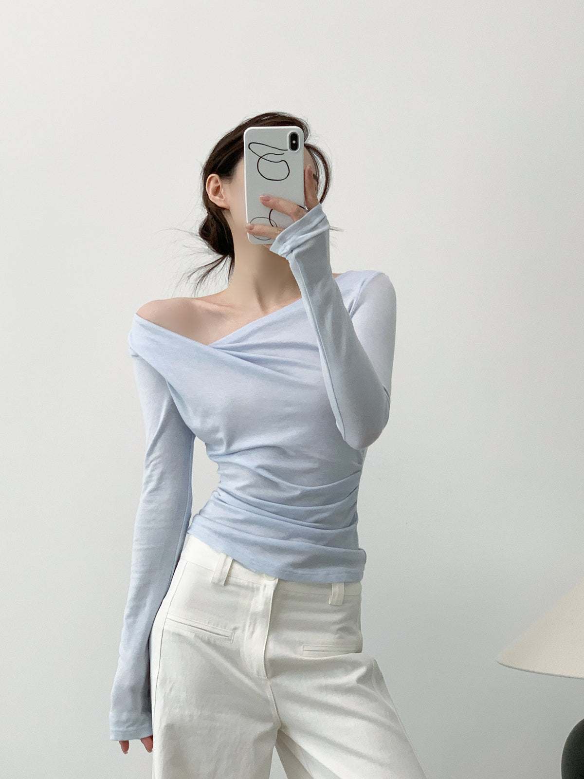 Eden Blue Off-The Shoulder Long Sleeve Top