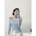 Eden Blue Off-The Shoulder Long Sleeve Top