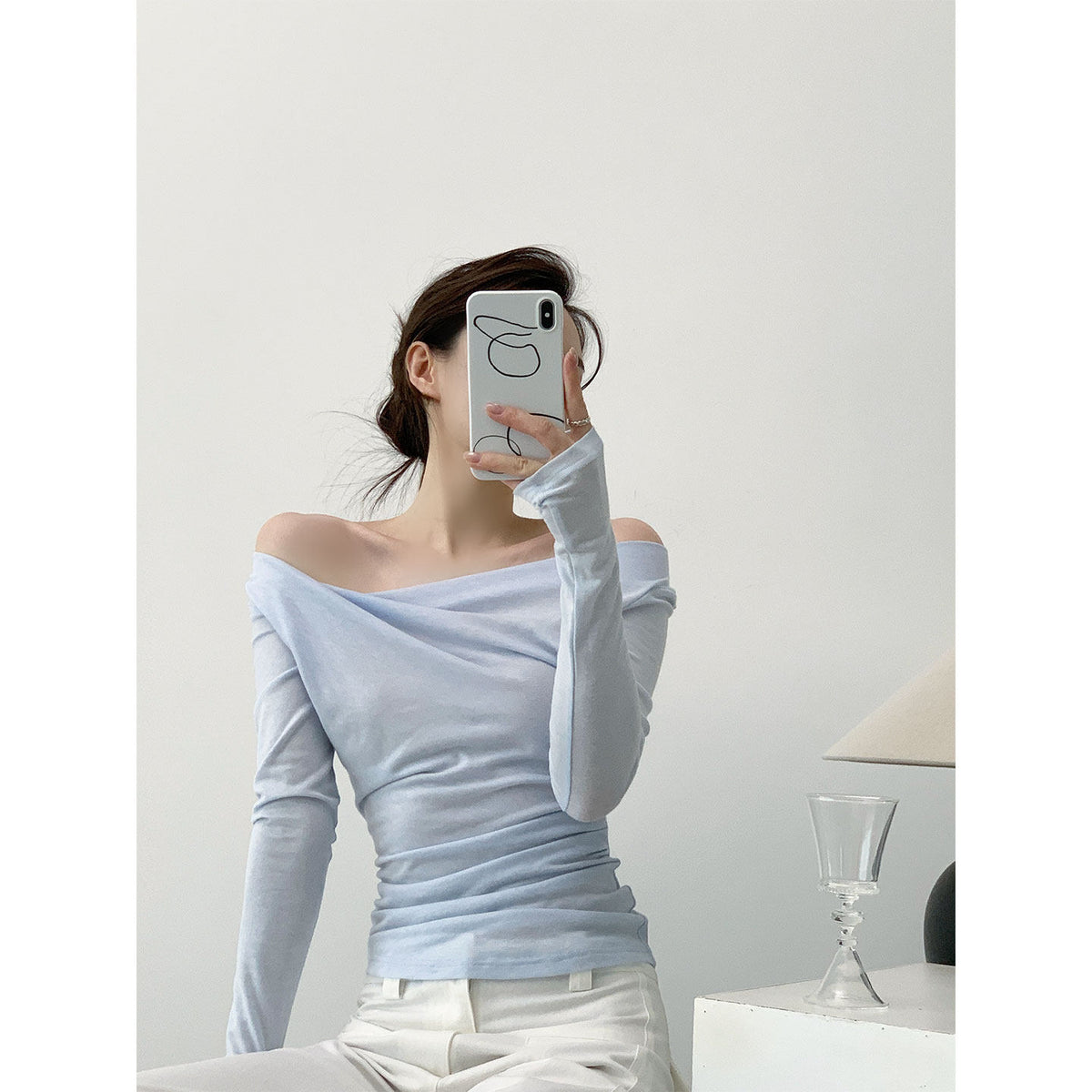 Eden Blue Off-The Shoulder Long Sleeve Top