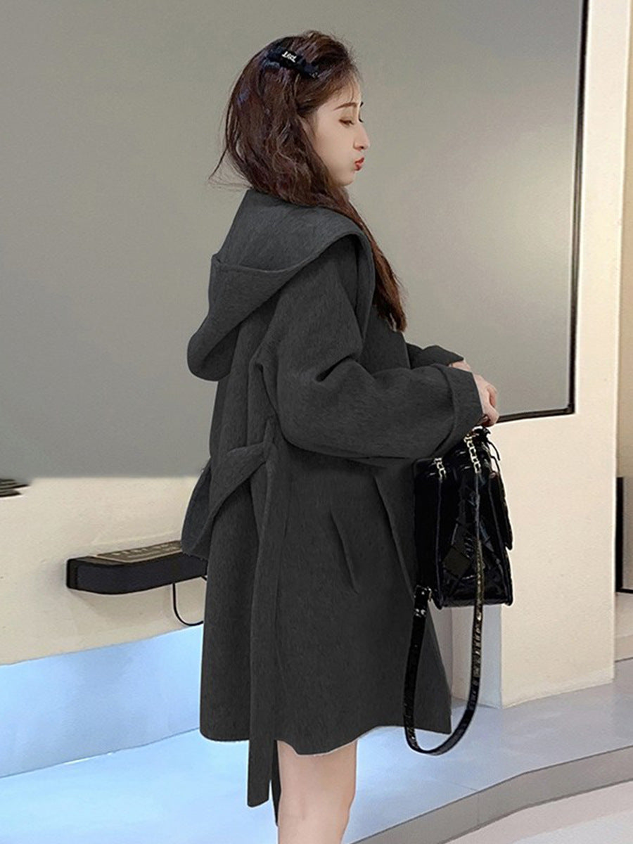 Solene Drape Hooded Wool Coat