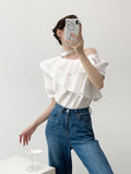 Kori White Ruffle Choker Top