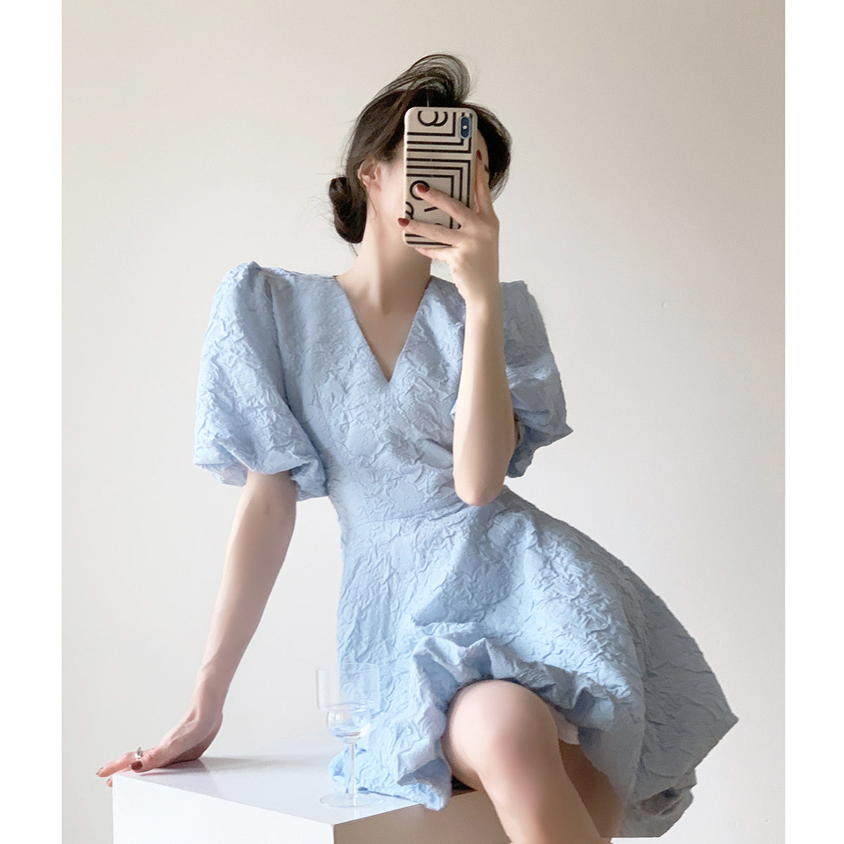 Seraphina Blueberry Puff Mini Dress