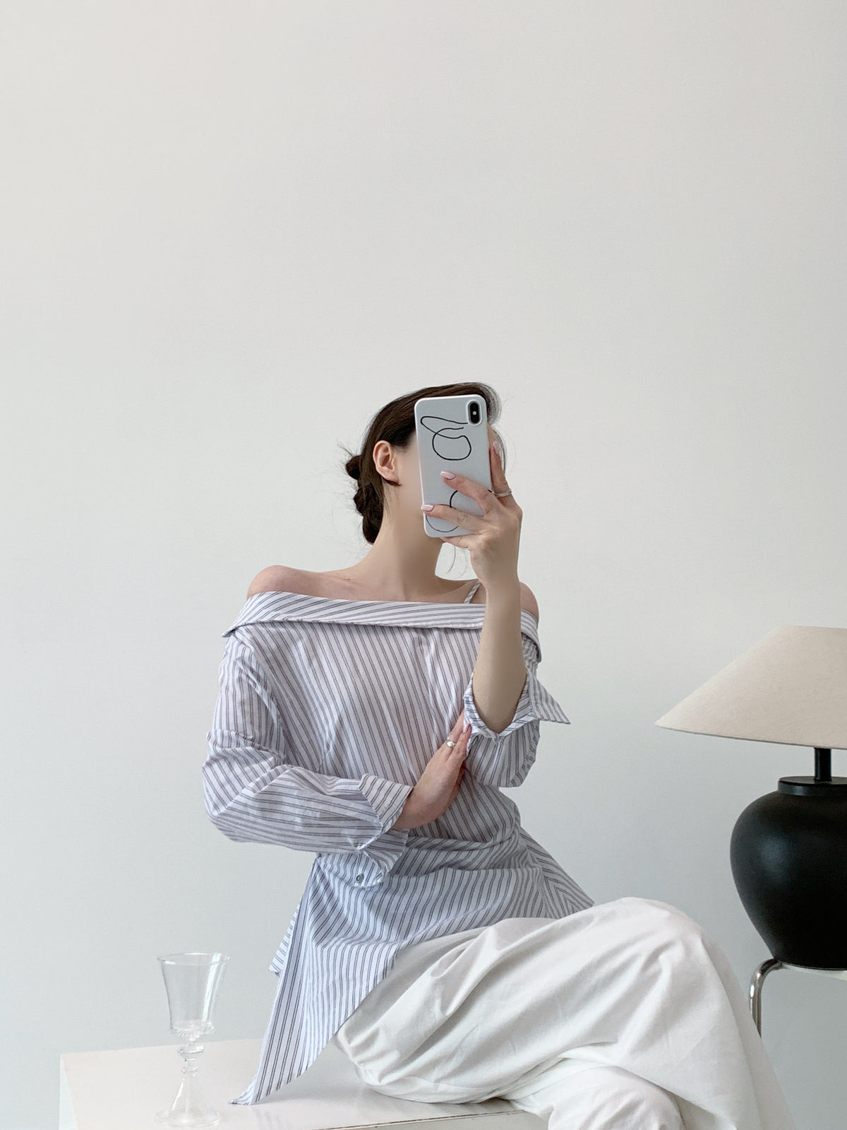 Wanda Off-shoulder Striped Long-Sleeve Top