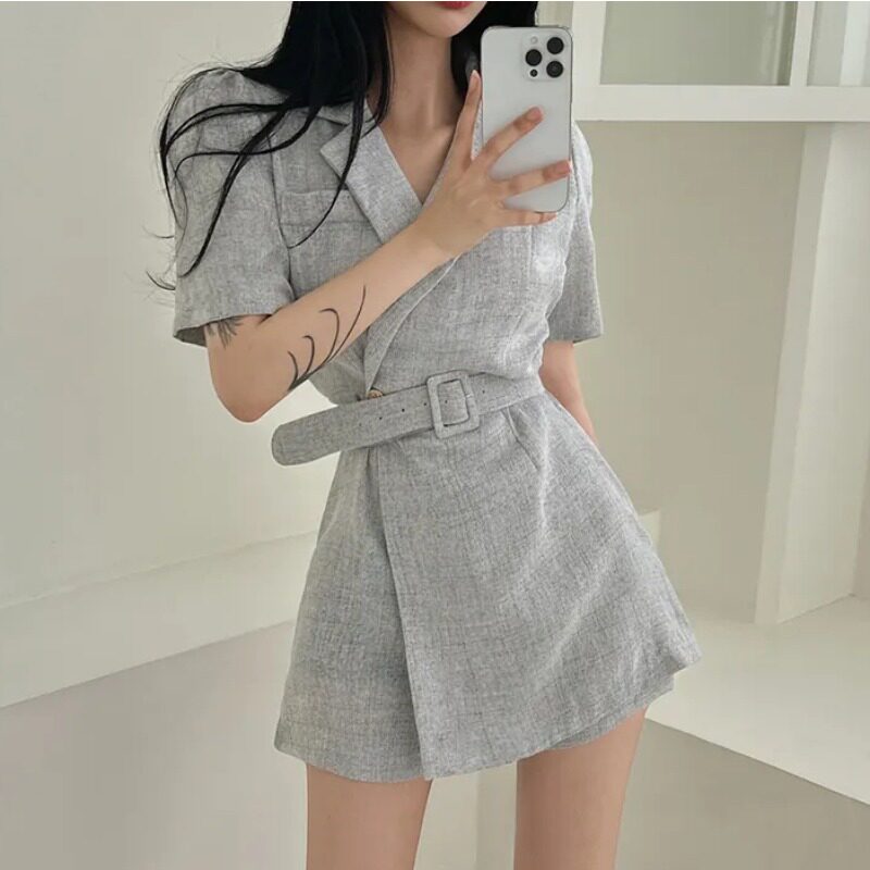 Brittany Puff Sleeves Jumpsuit Mini Dress