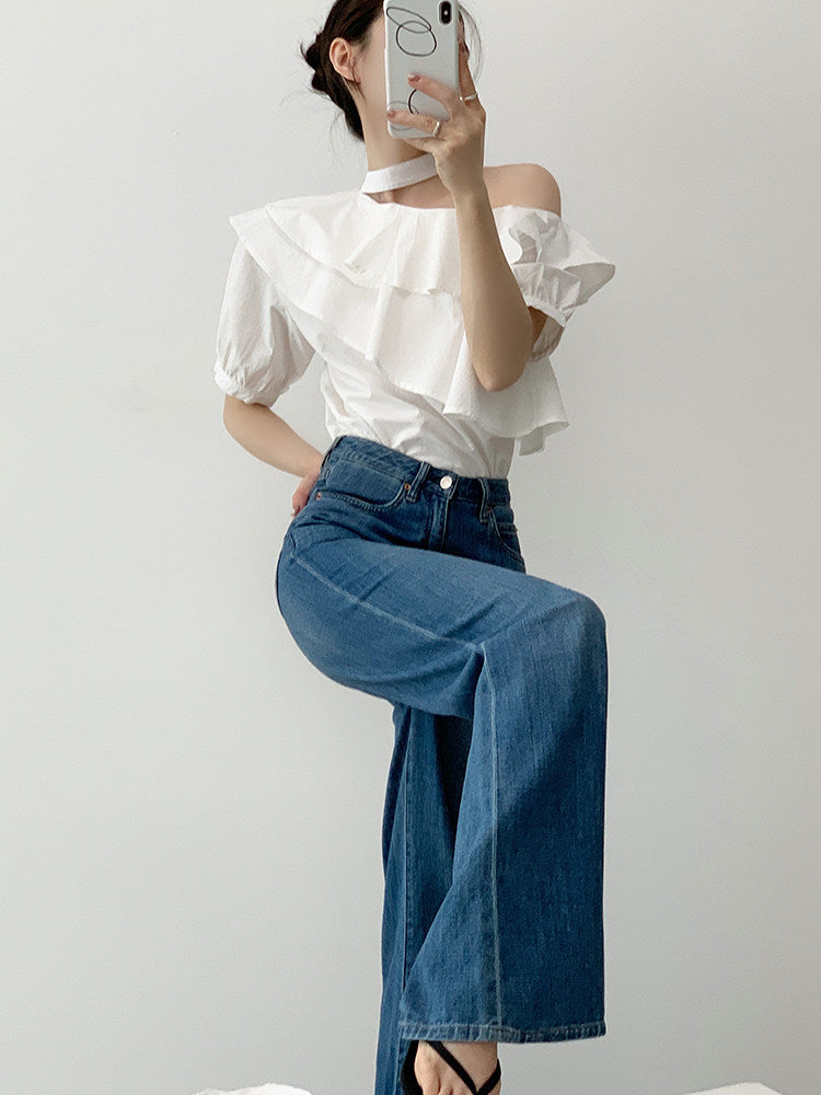 Kori White Ruffle Choker Top