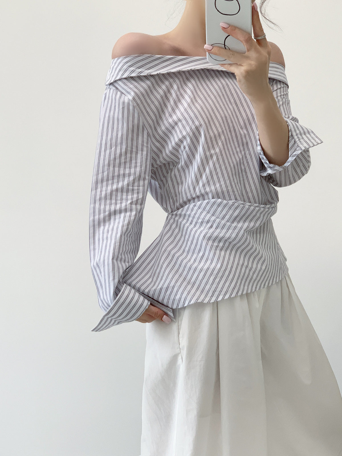 Wanda Off-shoulder Striped Long-Sleeve Top