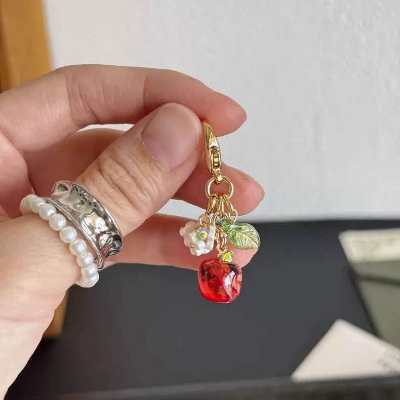 Red Apple With Petals Keychain