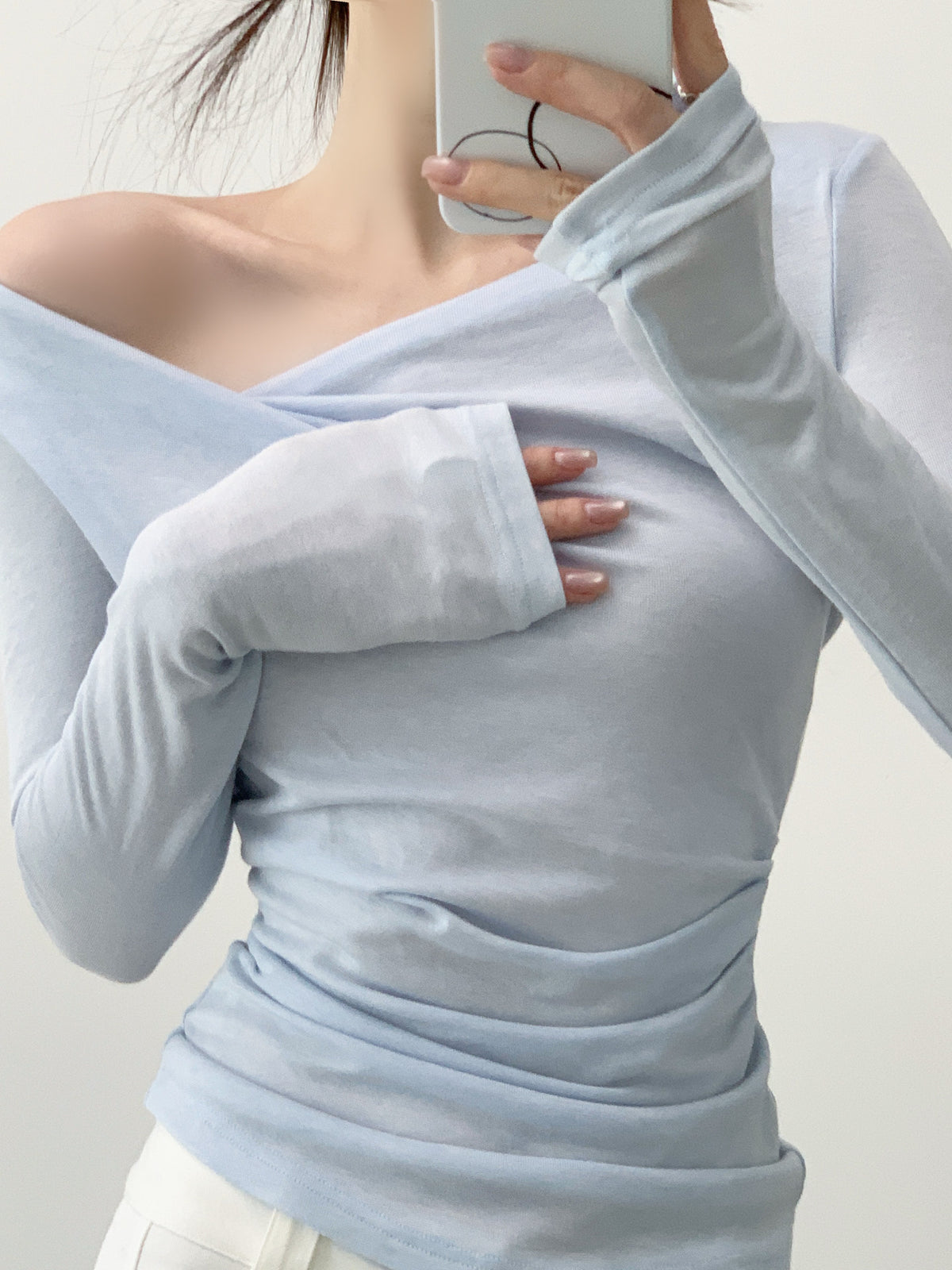 Eden Blue Off-The Shoulder Long Sleeve Top