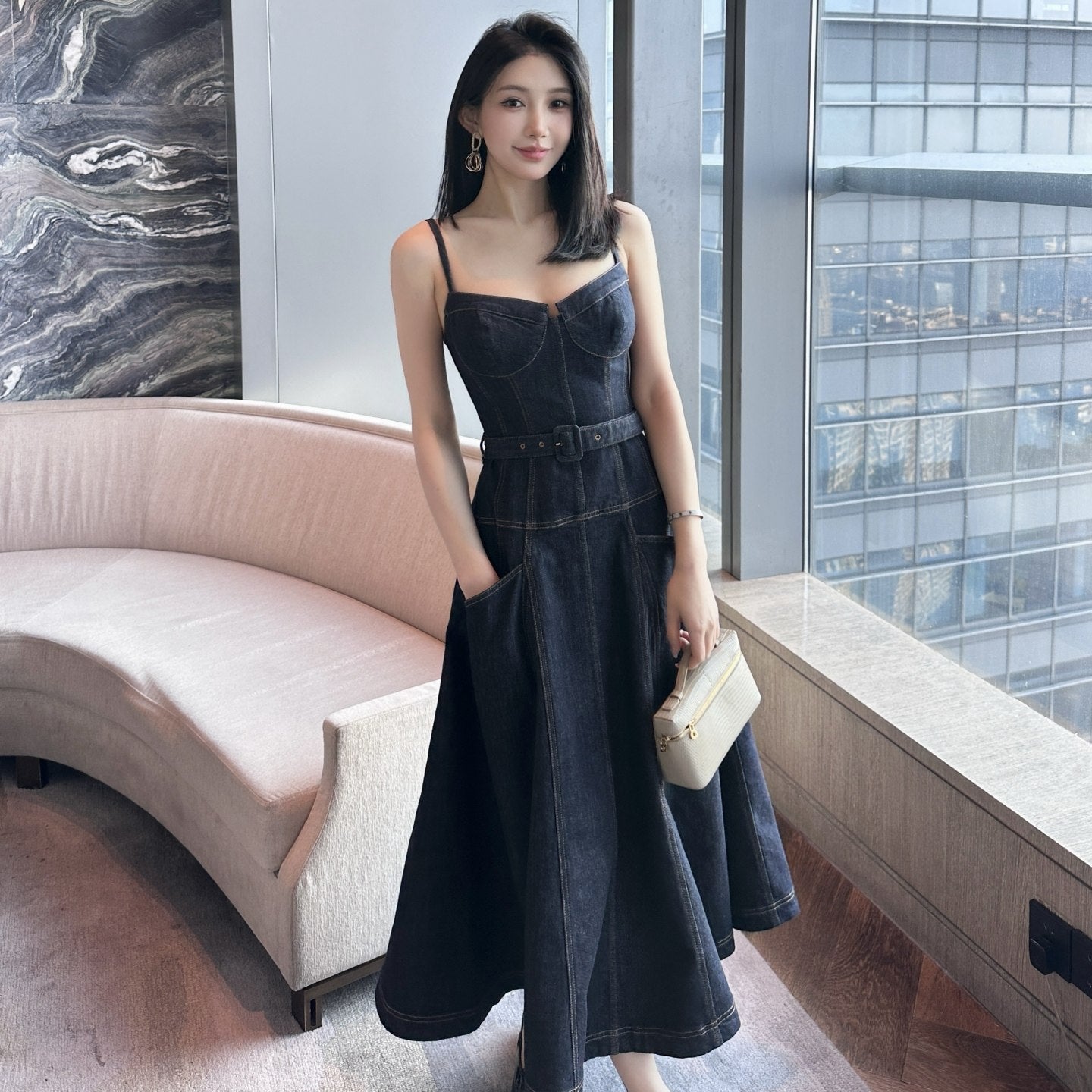 Emily Blue Denim Maxi Dress