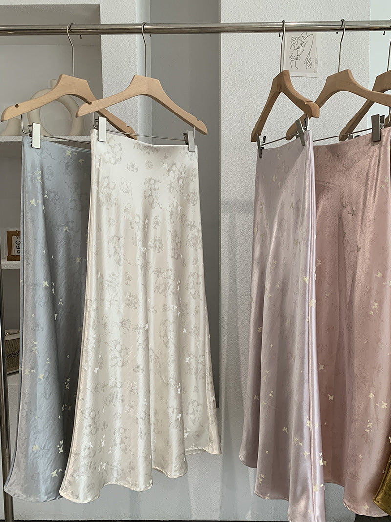 Butterfly Satin Midi Skirt