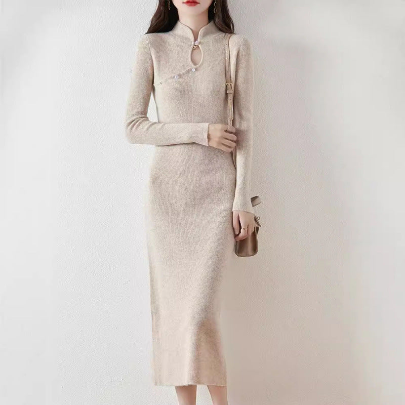 Zetian Cheongsam Style Wool Dress
