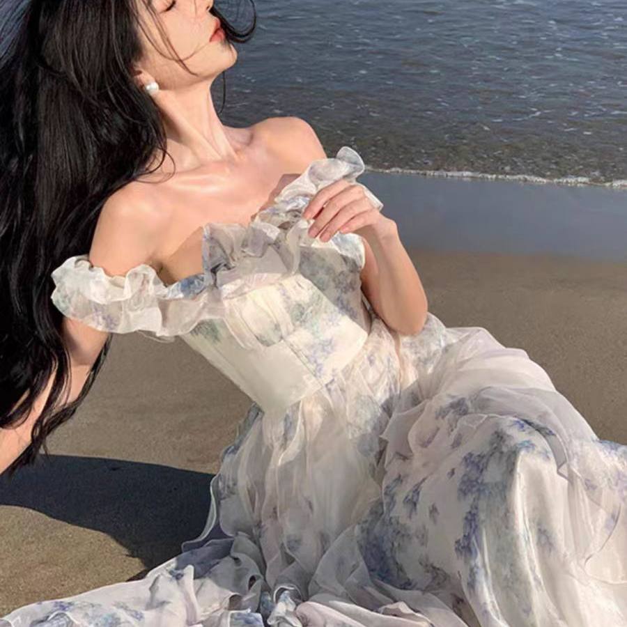 Jane Blue and White Floral Maxi Dress