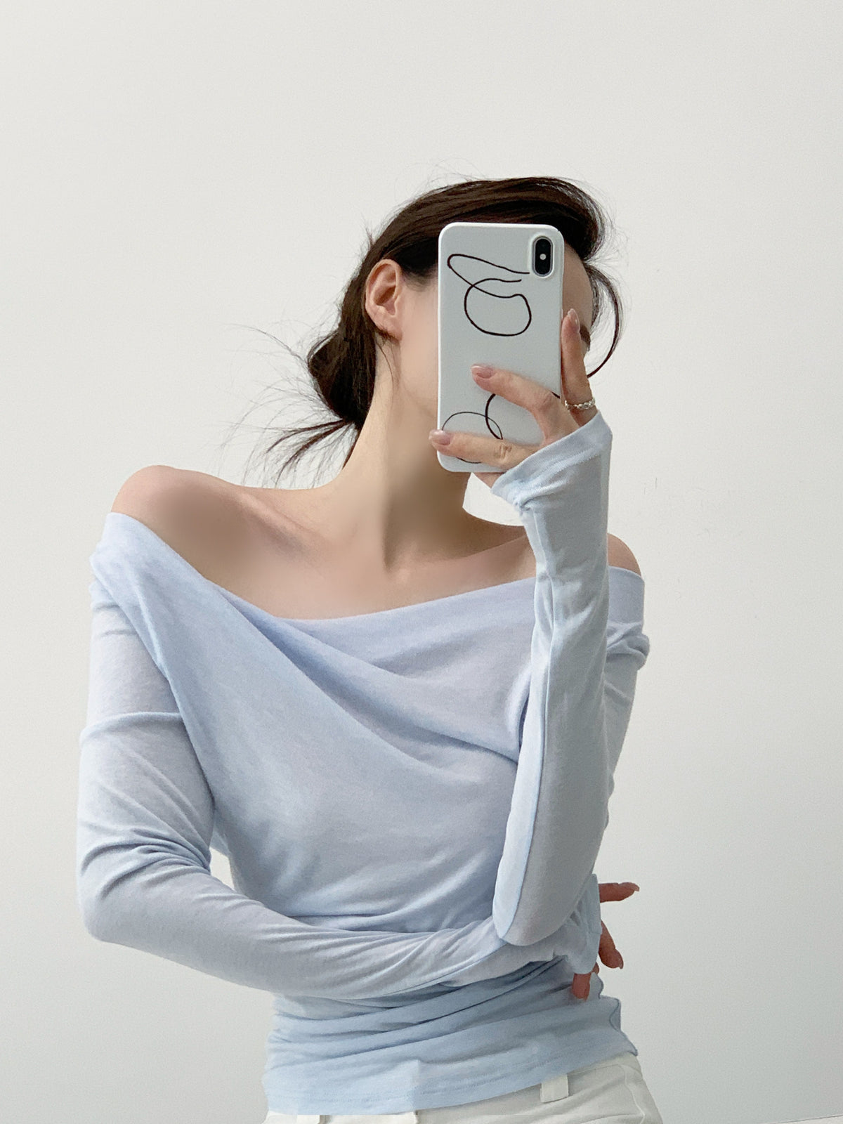 Eden Blue Off-The Shoulder Long Sleeve Top
