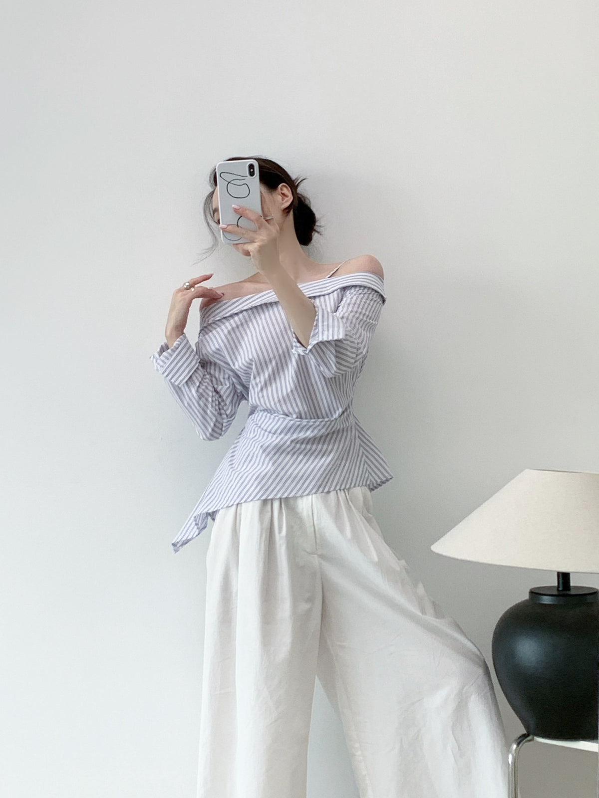 Wanda Off-shoulder Striped Long-Sleeve Top