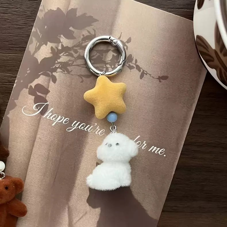 Fluffy White Dog Keychain
