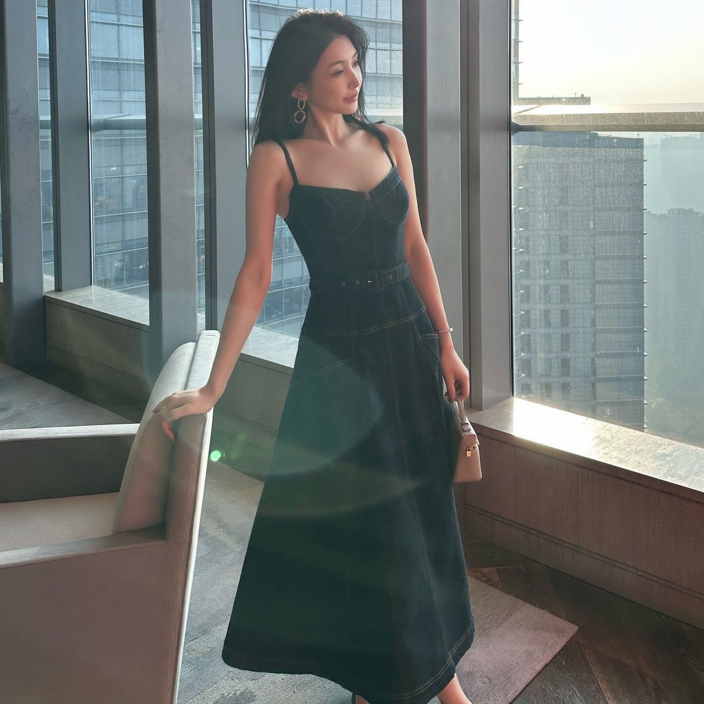 Emily Blue Denim Maxi Dress