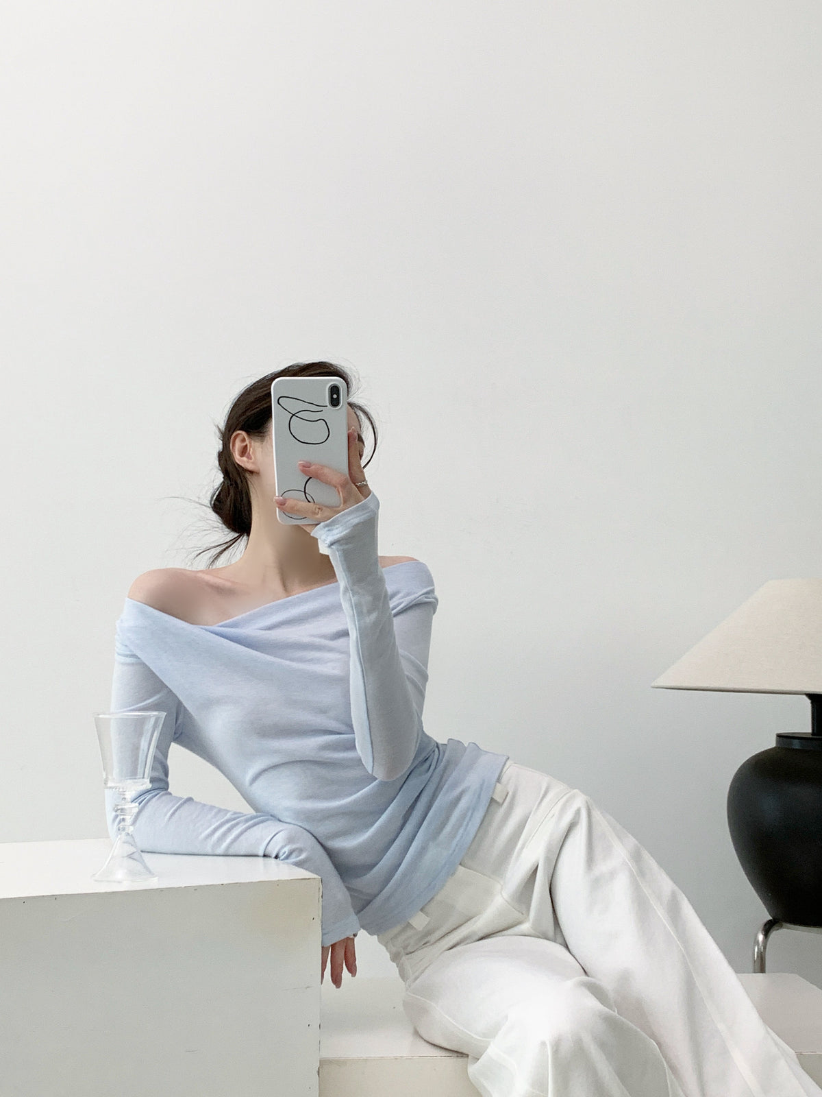 Eden Blue Off-The Shoulder Long Sleeve Top