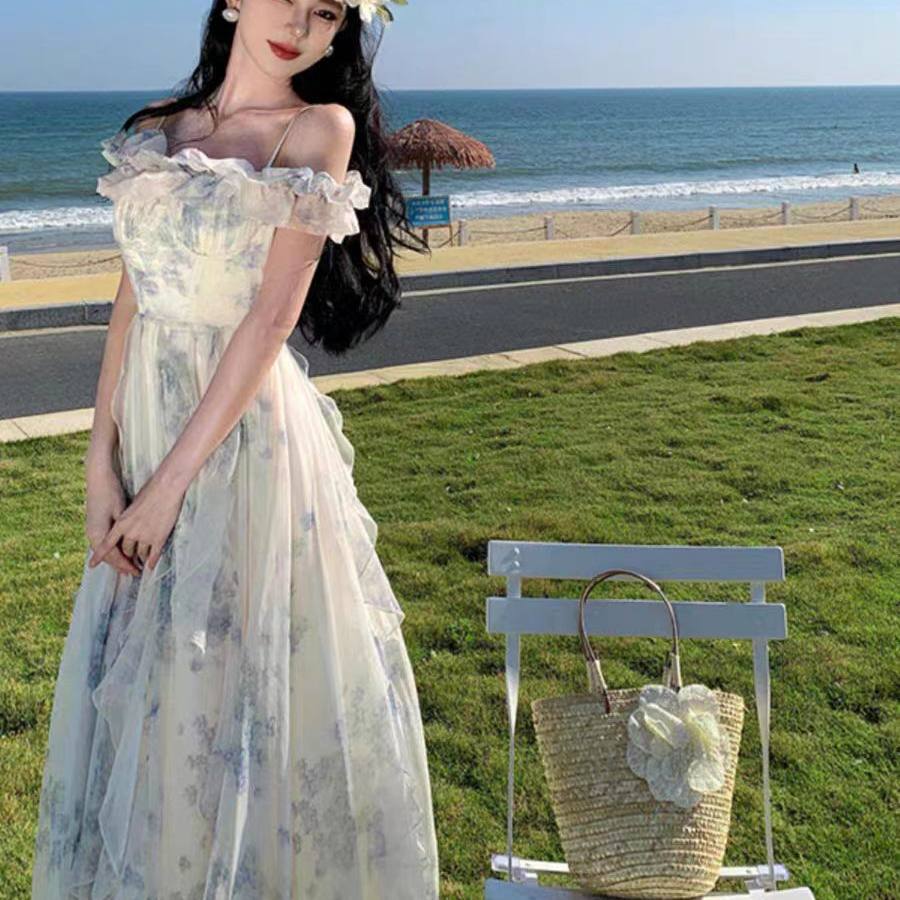 Jane Blue and White Floral Maxi Dress