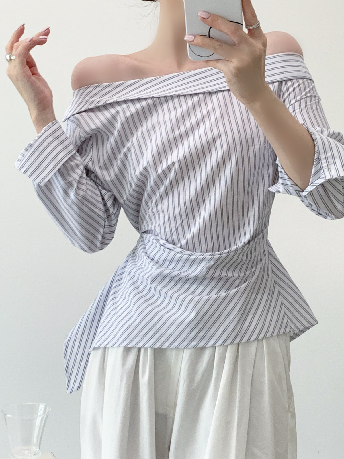 Wanda Off-shoulder Striped Long-Sleeve Top