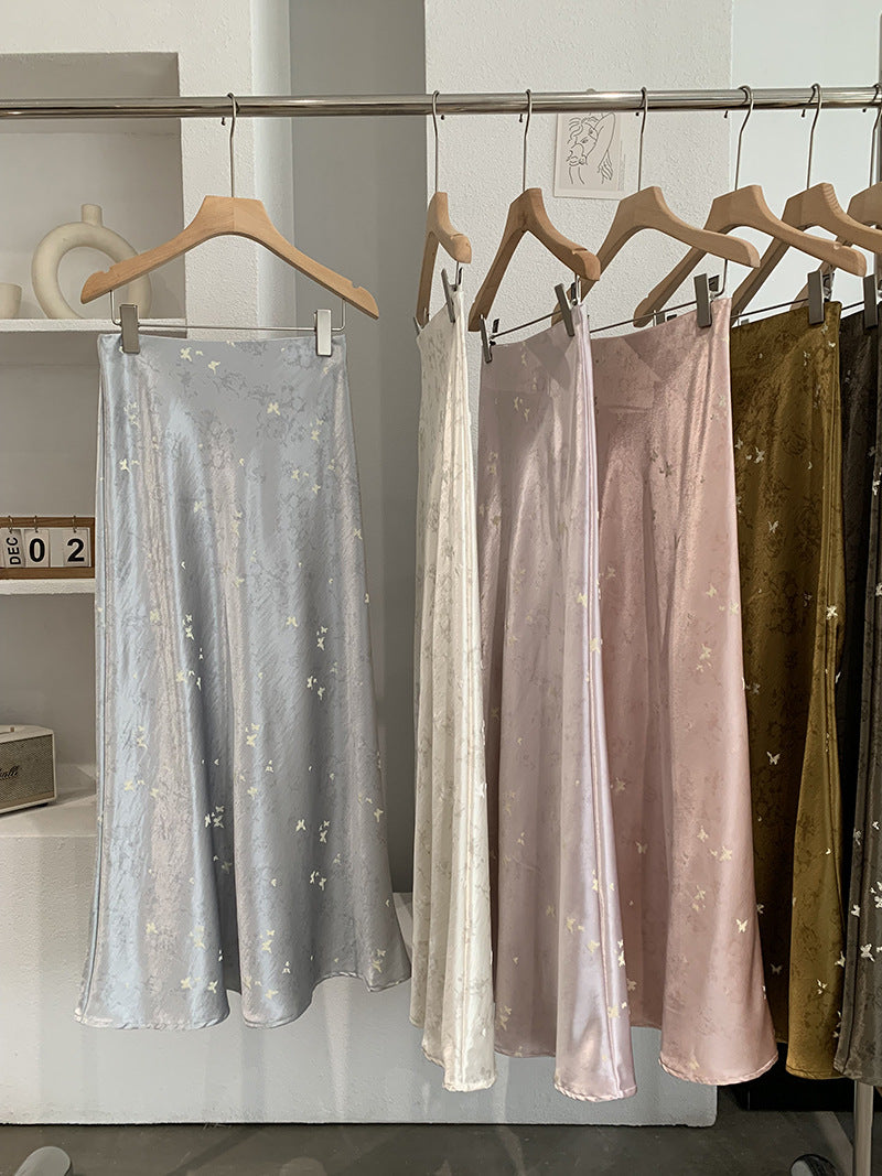 Butterfly Satin Midi Skirt