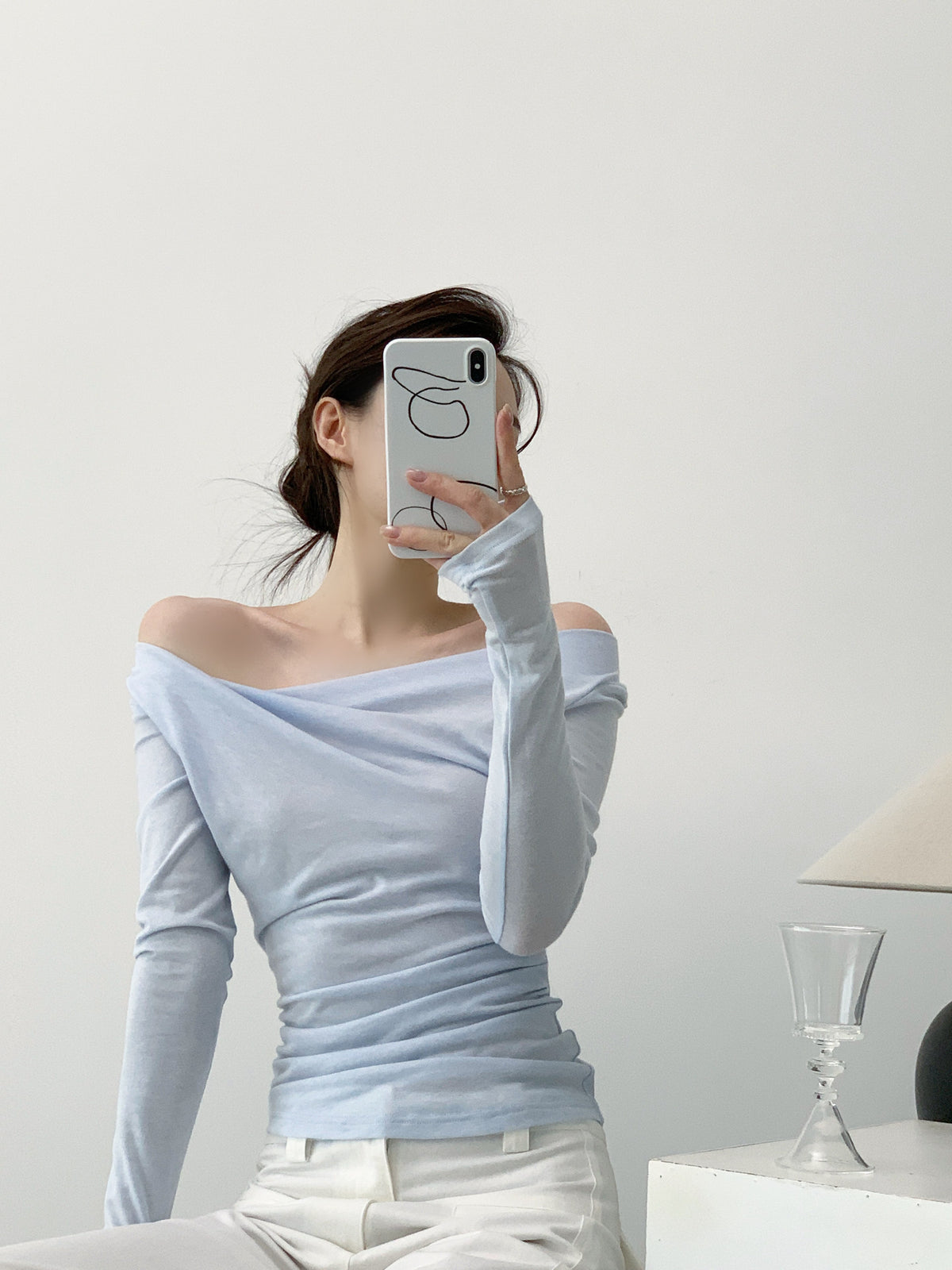 Eden Blue Off-The Shoulder Long Sleeve Top